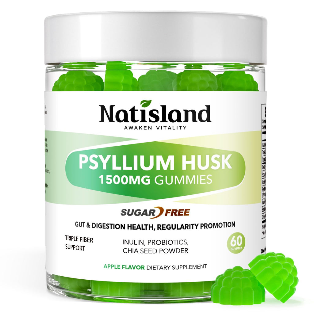 1500mg Psyllium Husk Fiber Gummies with Probiotics, Inulin, Chia Seed, Sugar Free, 60 Chewable Q83559
