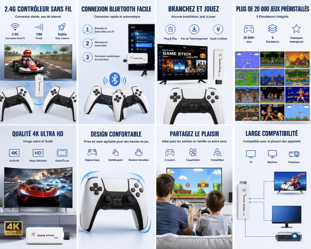 Wireless Retro Game Console Stick with 2.4G Controllers, 4K HDMI, 32G C6072