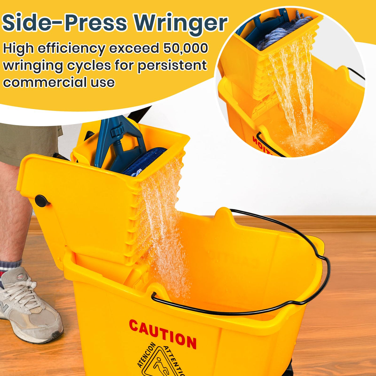 35 Quart Commercial Mop Bucket with Side Press Wringer on Wheels V60806