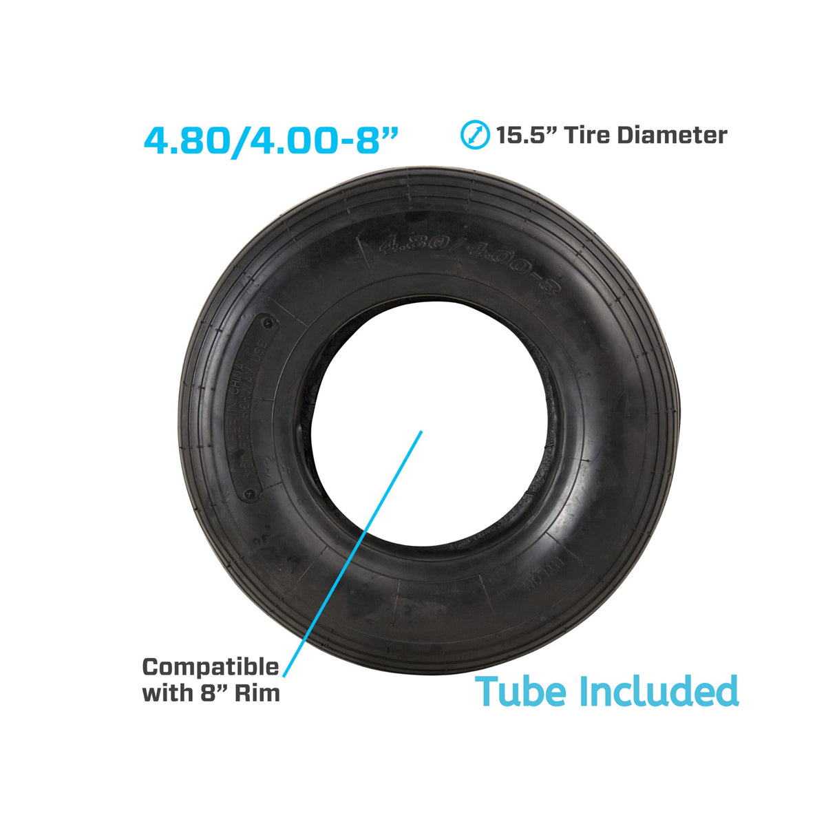 4.80/4.00-8" Ribbed Tread Pneumatic Tire and Inner Tube Set B924