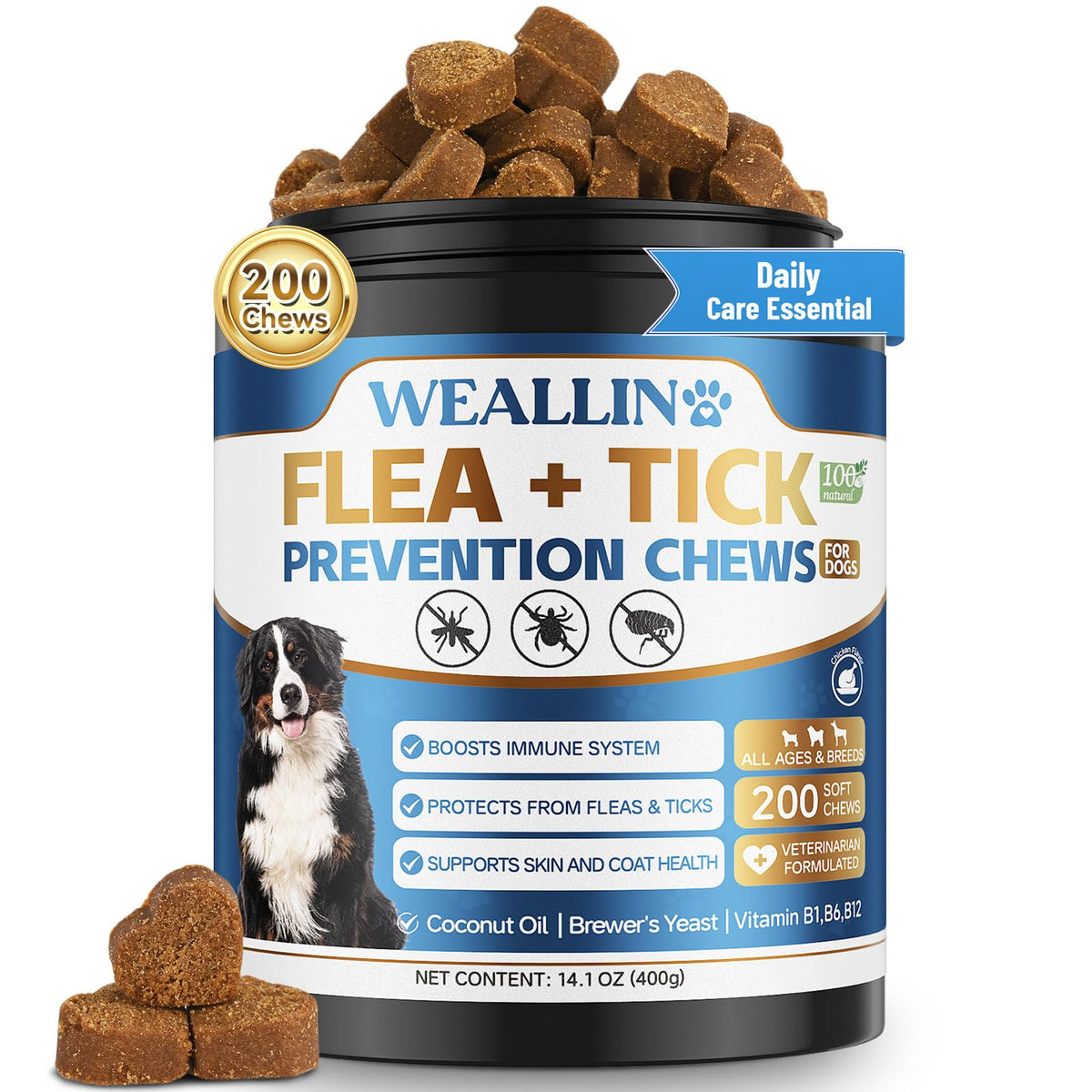 Flea and Tick Prevention for Dogs, 200 Chews I2613
