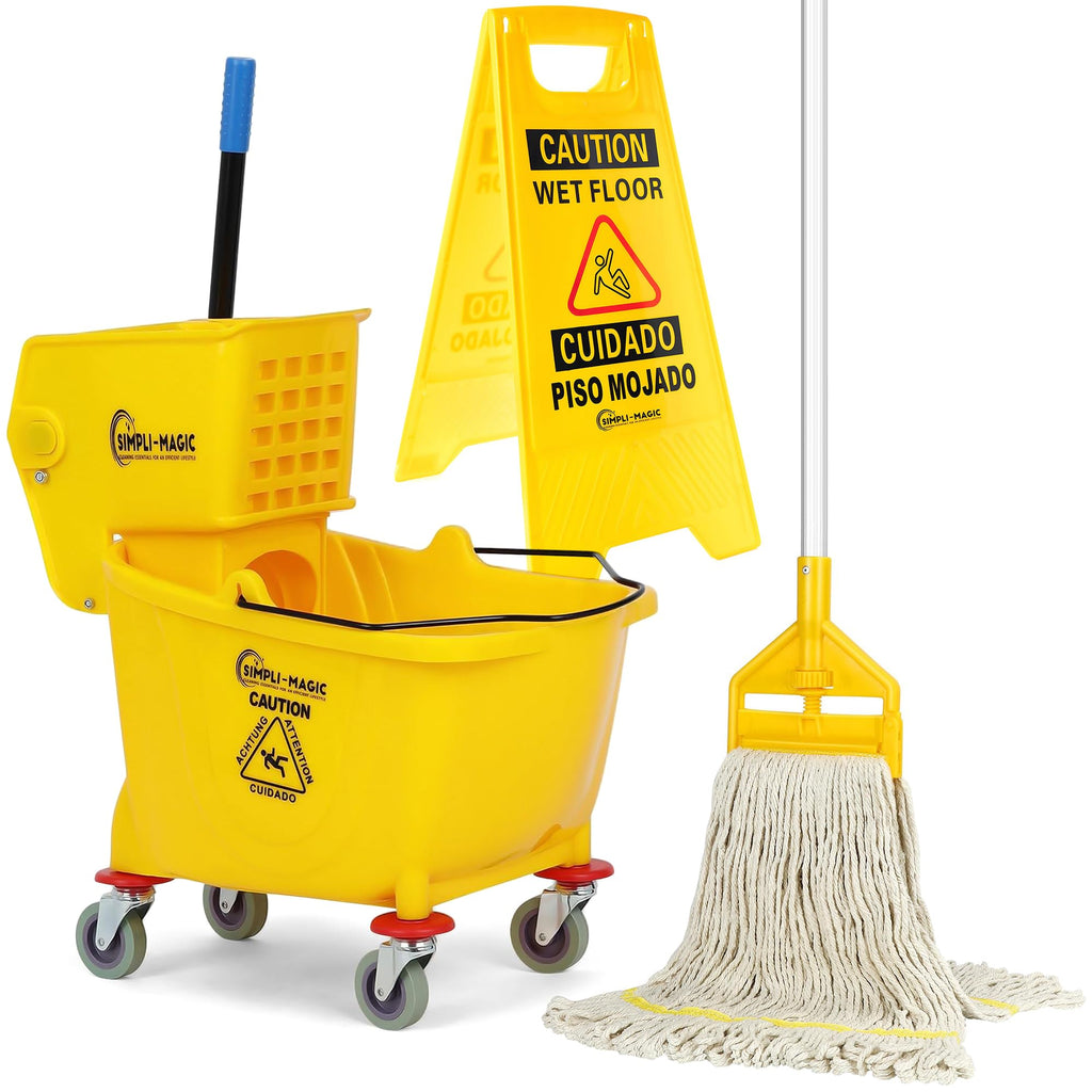 Yellow 35 Quart Commercial Mop Bucket on Wheels X8008