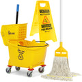 Yellow 35 Quart Commercial Mop Bucket on Wheels X8008
