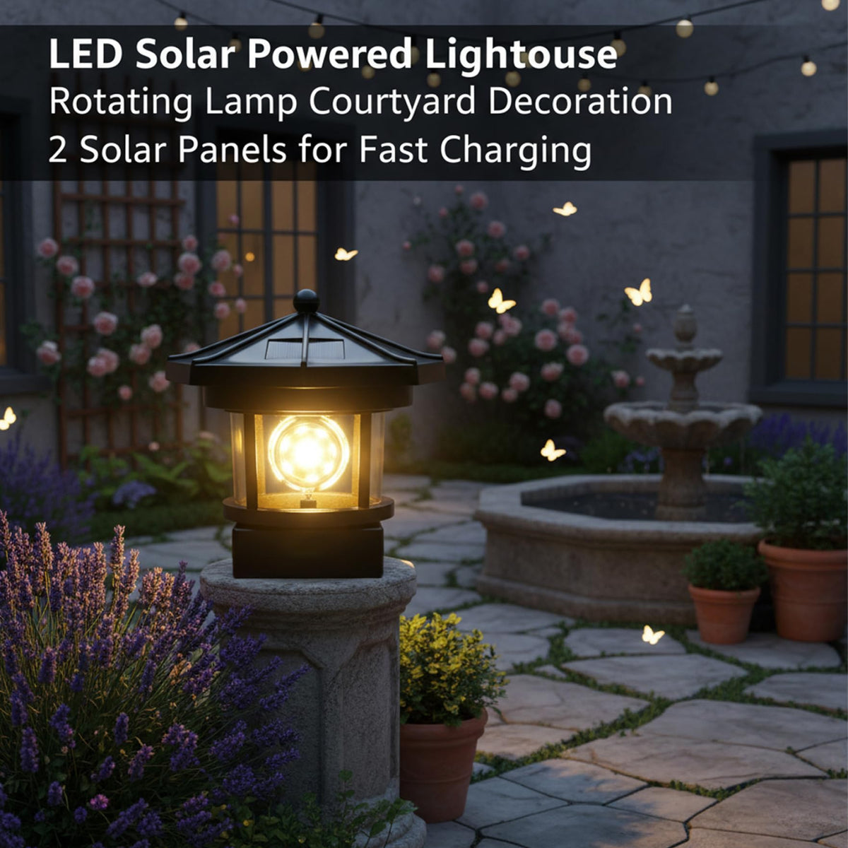 Black 2-Pack Rotating Solar Lighthouse B76274