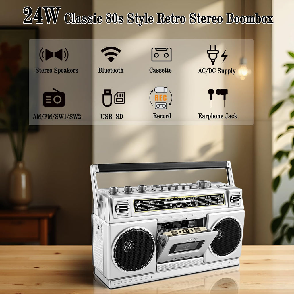 Portable Boombox with Cassette Player Recorder V532871