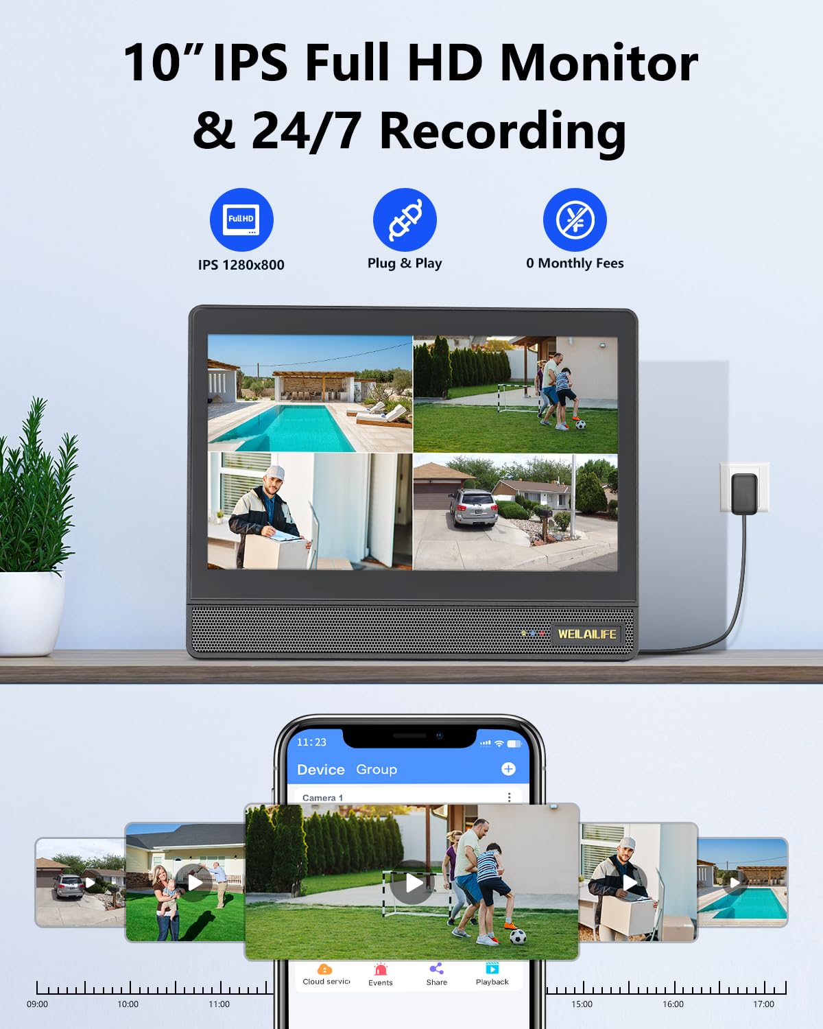 Wireless Security Camera System with 10" HD Monitor J43285