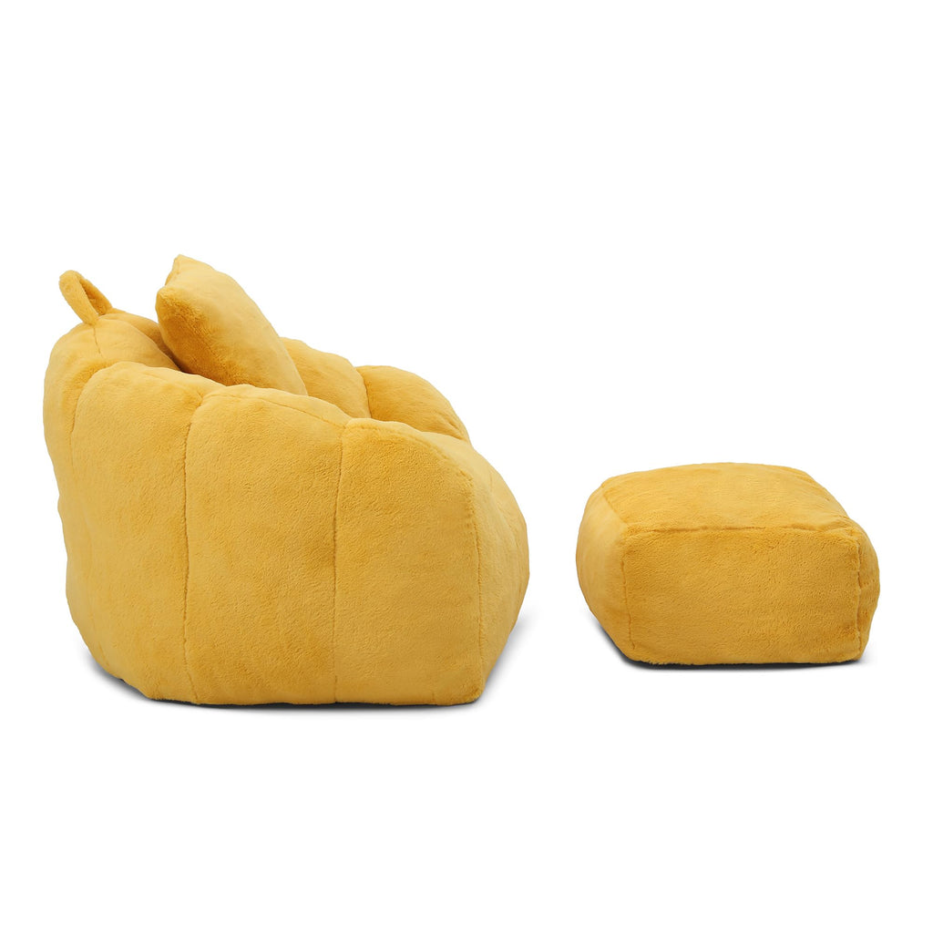 Yellow Faux Fur Memory Foam Bean Bag Chair with Footstool V524289