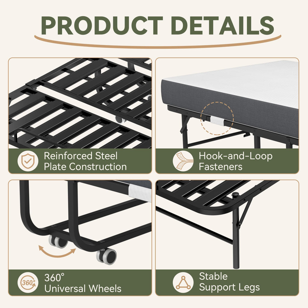 75" L x 38" W Folding Bed with Steel Frame and Memory Foam Mattress C407