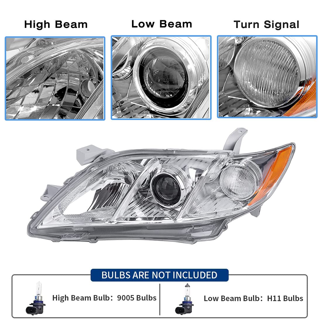 Chrome Housing Amber Reflector Clear Lens Headlights R73966