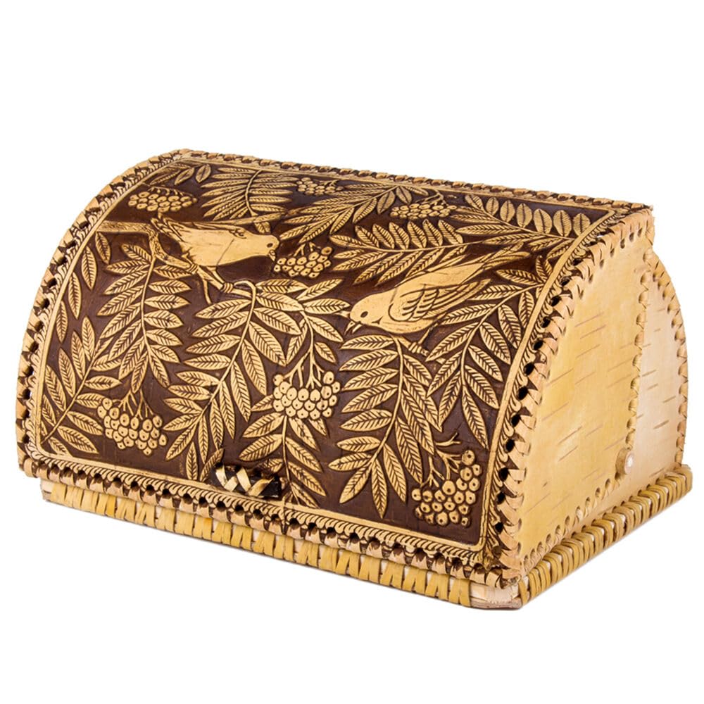 Birds Pattern Birch Bark Bread Box A360458