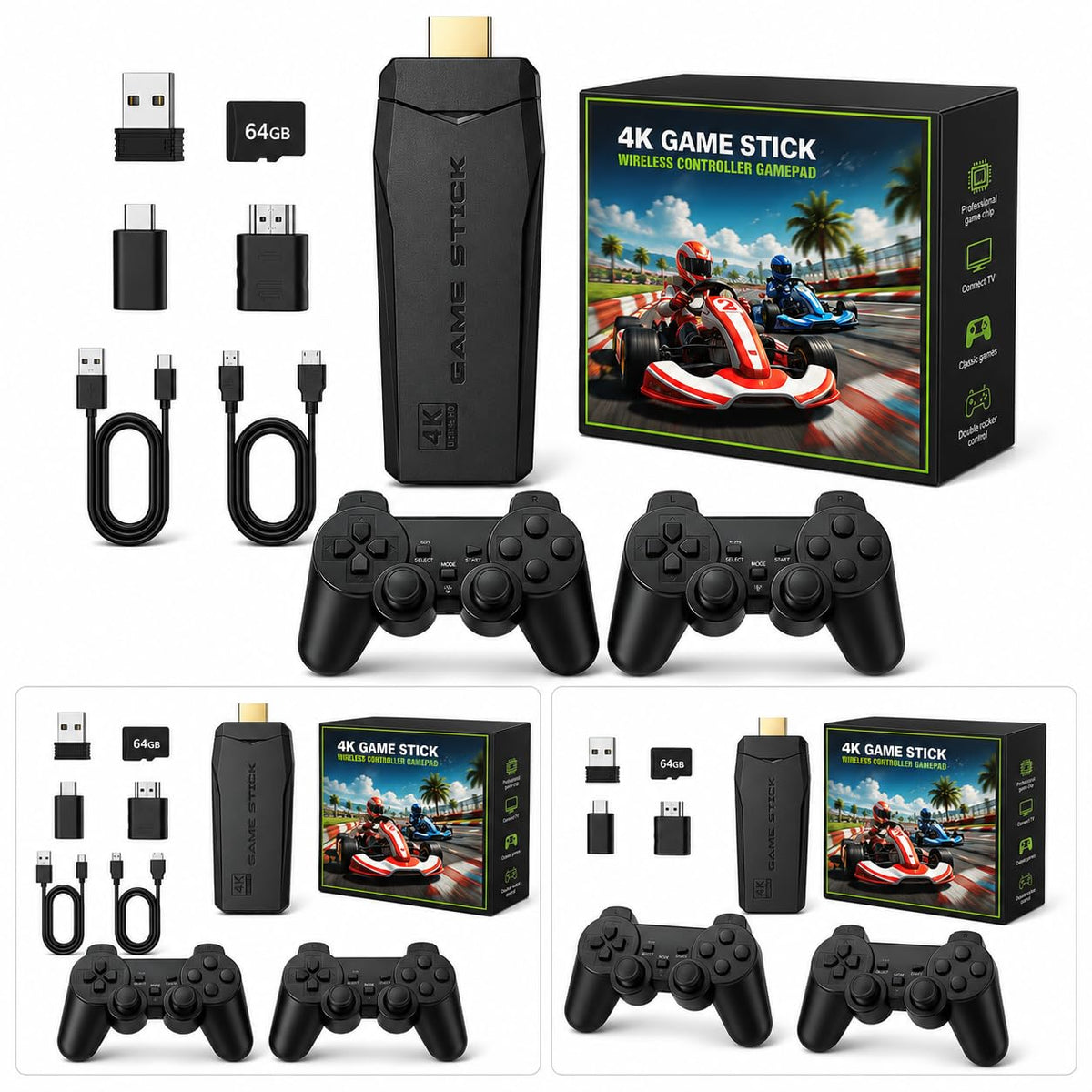 Wireless Retro Game Console Stick with 2.4G Controllers, 4K HDMI, 32G C6072