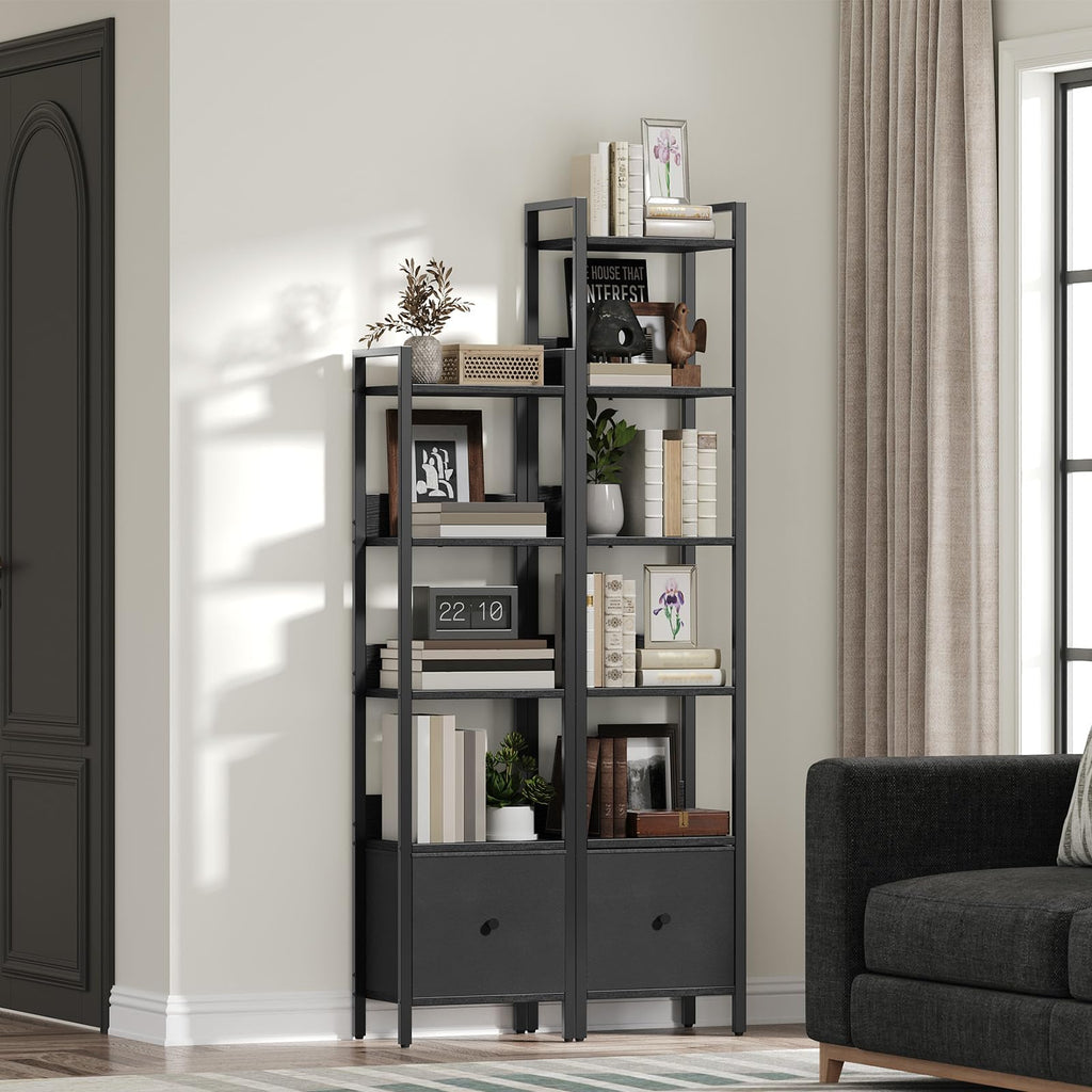 Black 5-Tier Bookshelf with Drawer Q46503