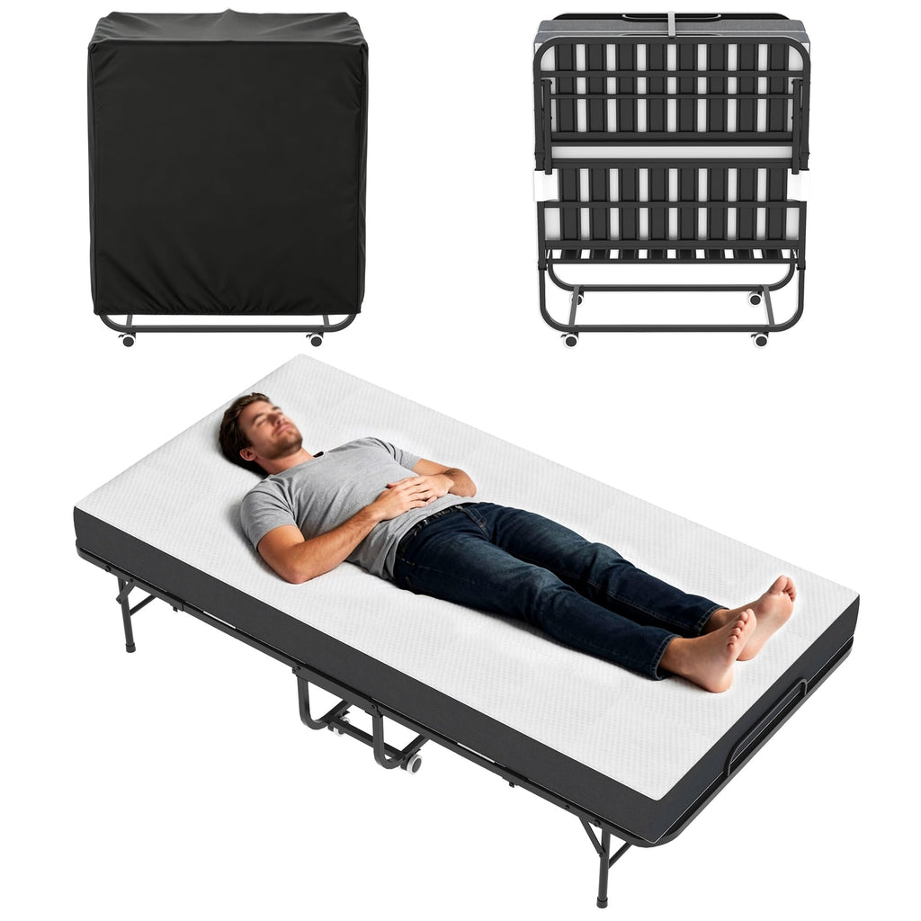 75" L x 38" W Folding Bed with Steel Frame and Memory Foam Mattress C407