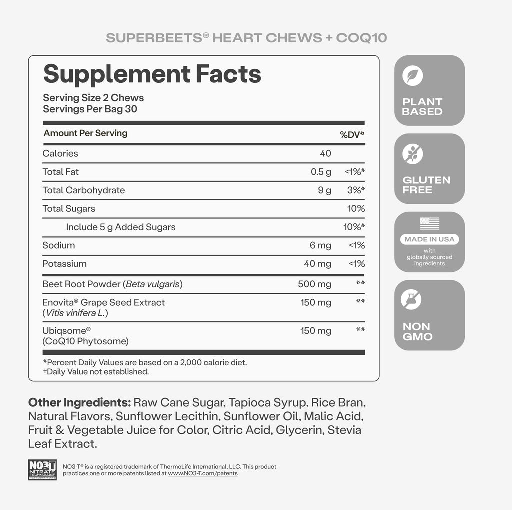SuperBeets 5-in-1 Heart Chews 150mg CoQ10 60 Ct D692229