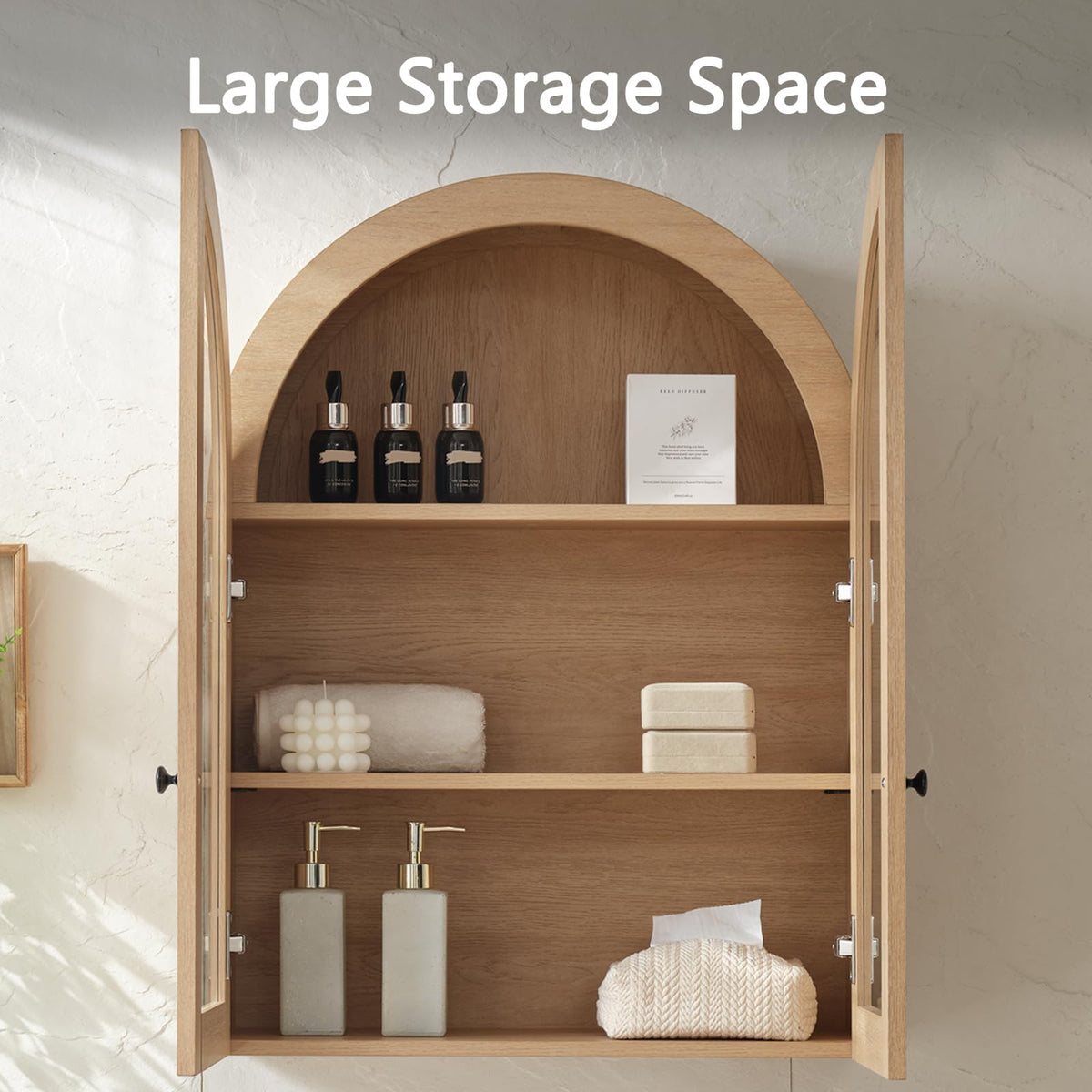 Arched Wall Mount Bathroom Cabinet with Glass Doors I533407