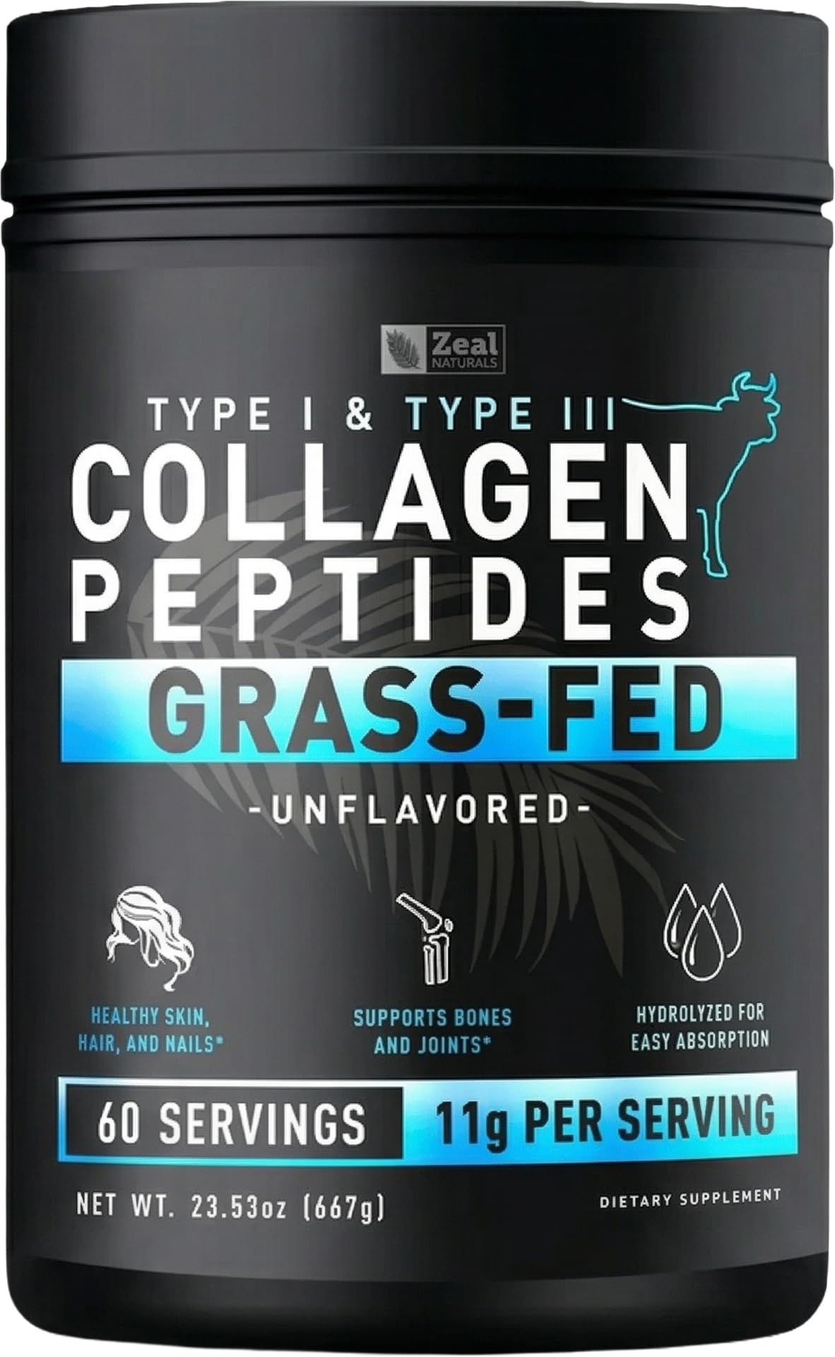 Hydrolyzed Collagen Peptides Powder, 10g Protein, Unflavored, 23.53 oz H274
