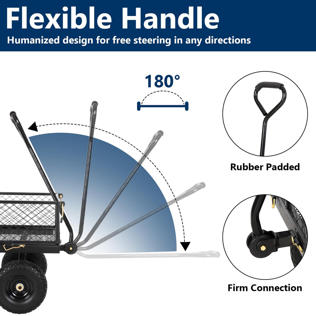 10" Flat Free Tires Steel Garden Cart with Rotating Handle R5219