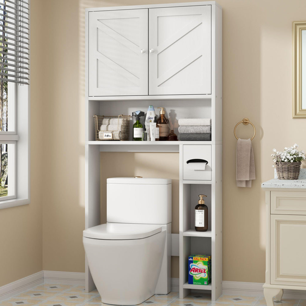 White Over the Toilet Storage Cabinet with Adjustable Shelf E5966