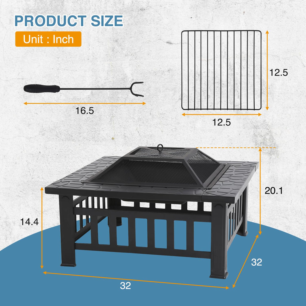 Square Metal Fire Pit Table 32in V2995