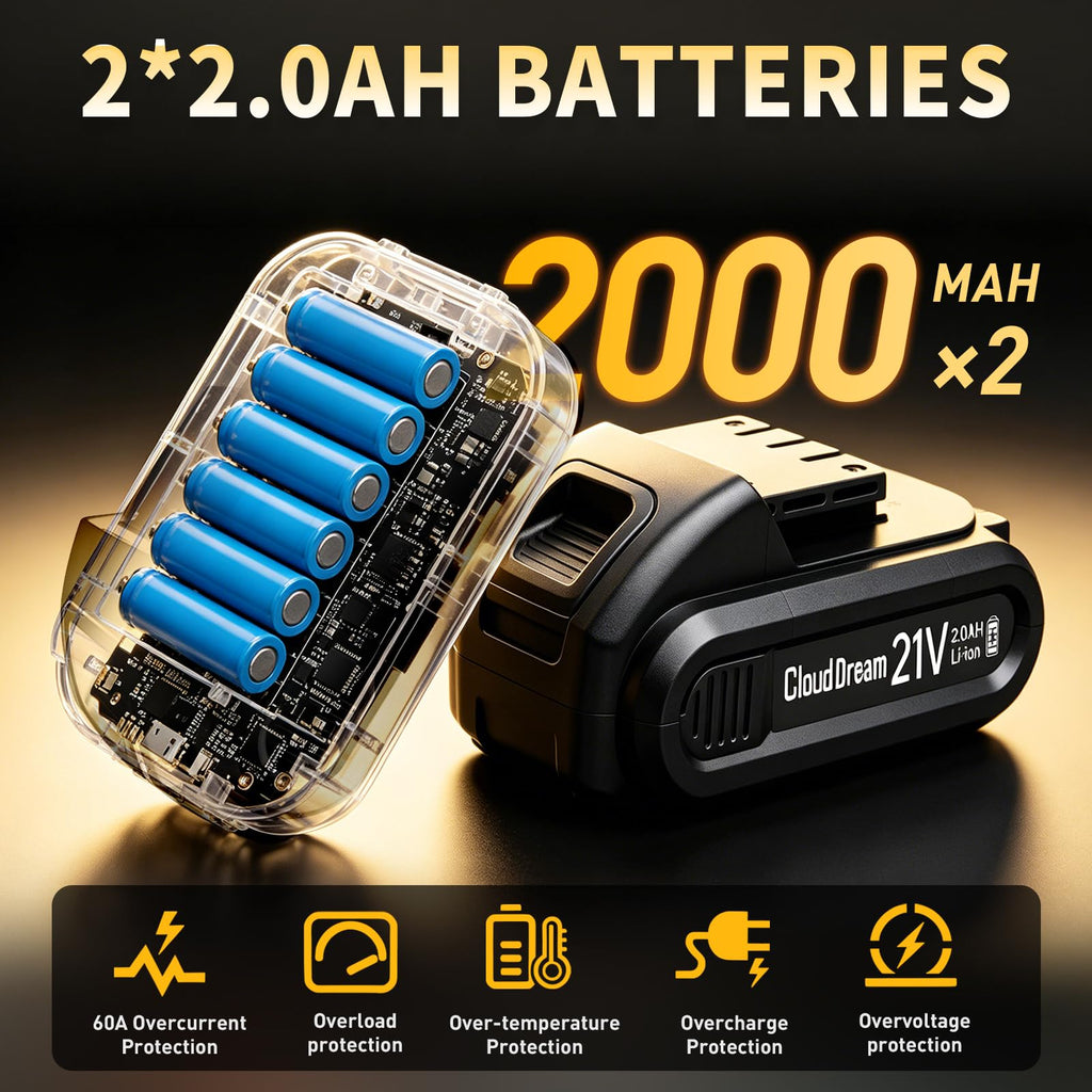21V Cordless Drill Set with 2 Batteries and Charger Q96790