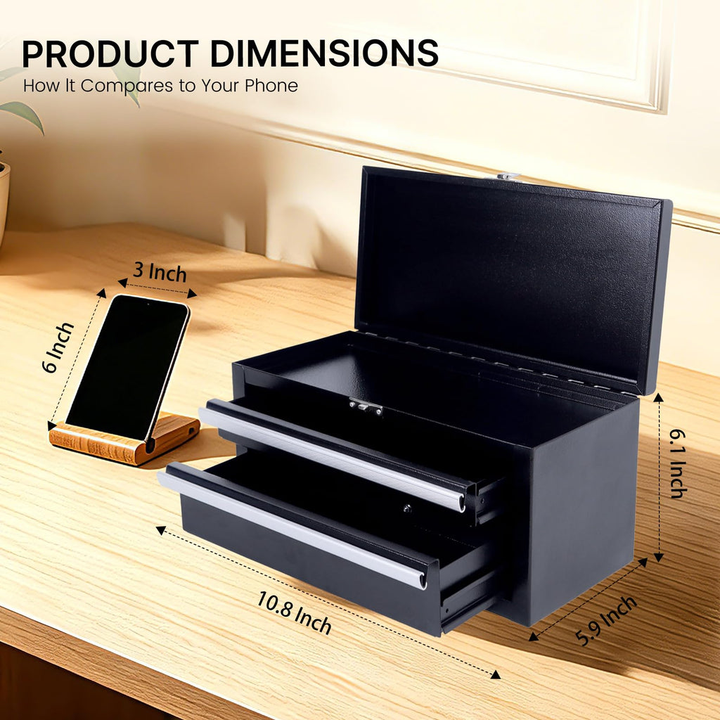 Black Mini Metal Tool Box with Drawers X16443