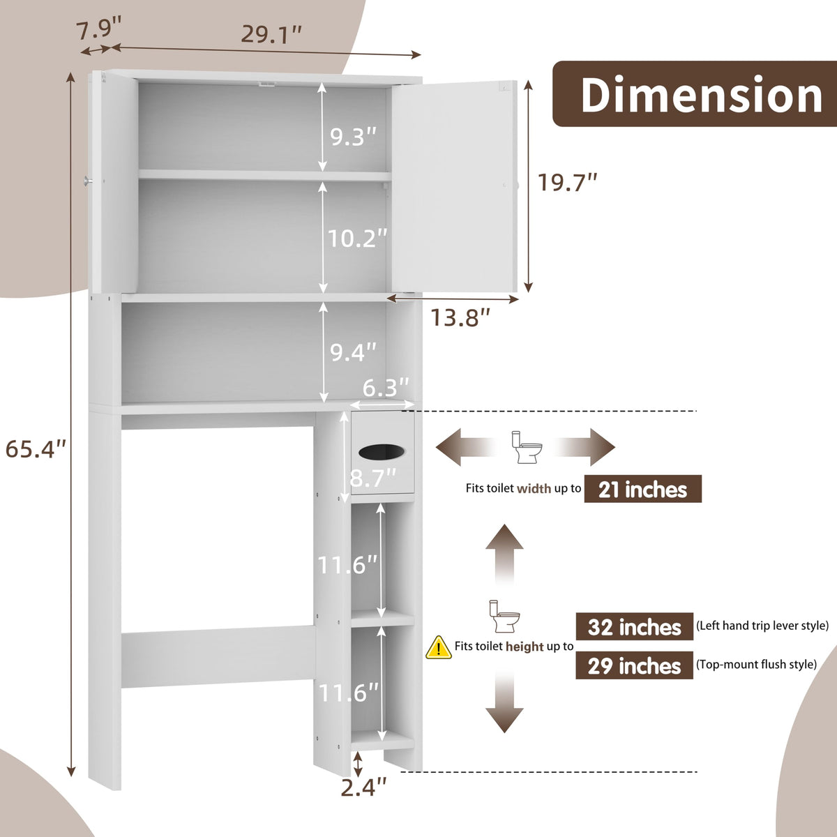 White Over the Toilet Storage Cabinet with Adjustable Shelf E5966