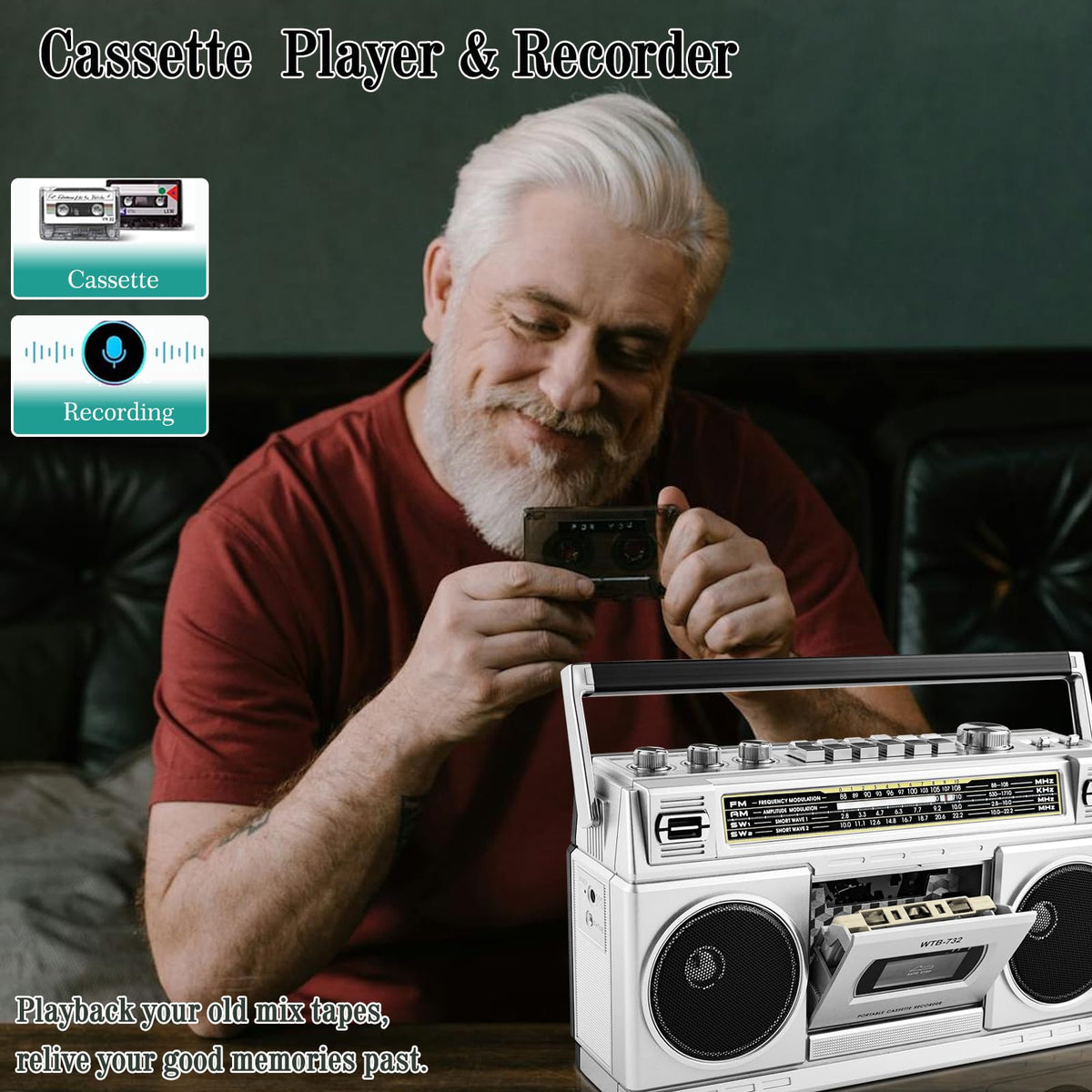 Portable Boombox with Cassette Player Recorder V532871