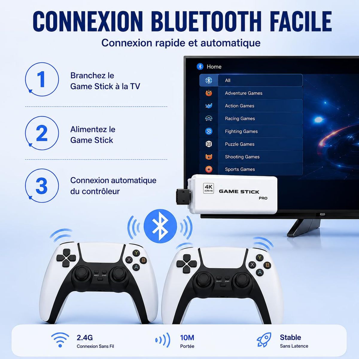 Wireless Retro Game Console Stick with 2.4G Controllers, 4K HDMI, 32G C6072