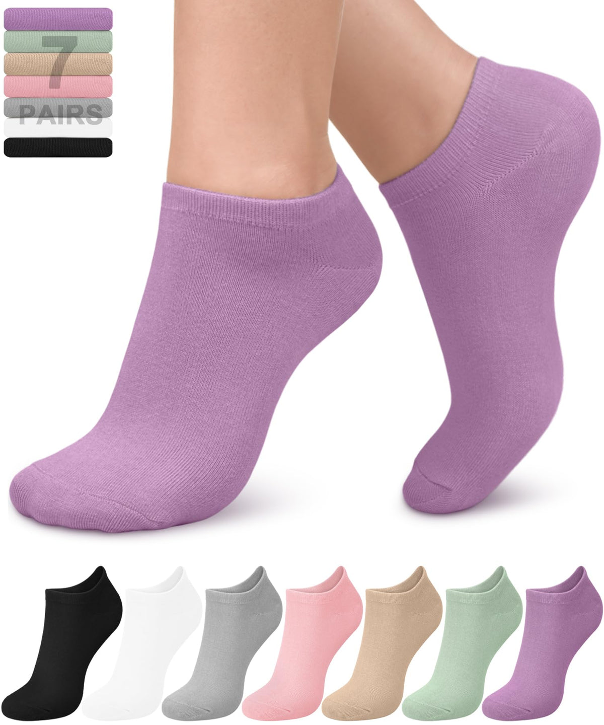 Women's Bamboo Viscose No Show Ankle Socks 7 Pairs N4625