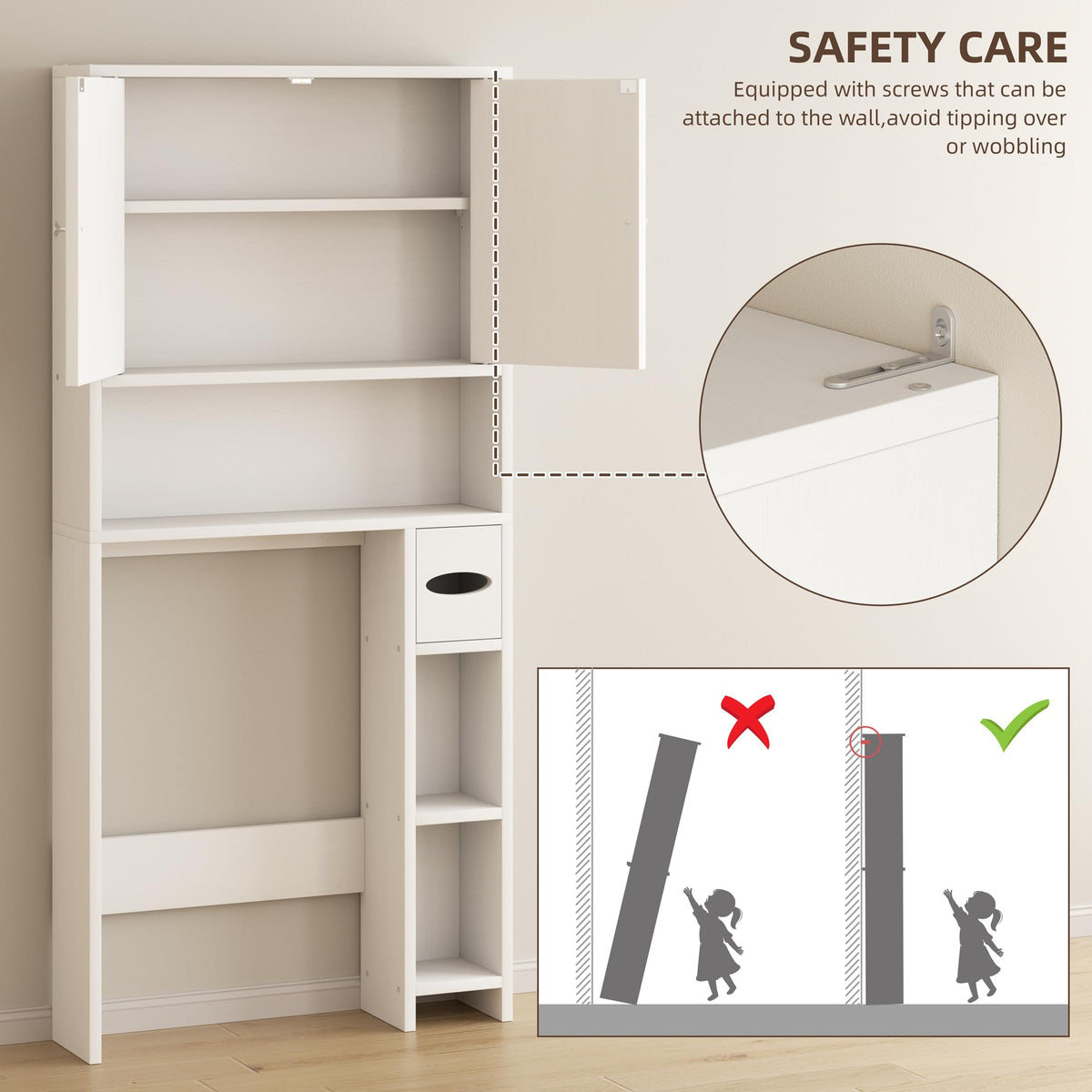 White Over the Toilet Storage Cabinet with Adjustable Shelf E5966