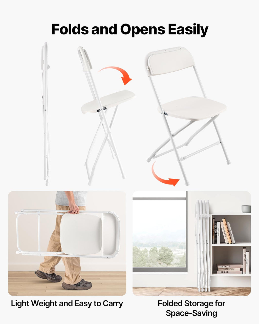 4 Pack Folding Plastic Chairs with Metal Frame N95286