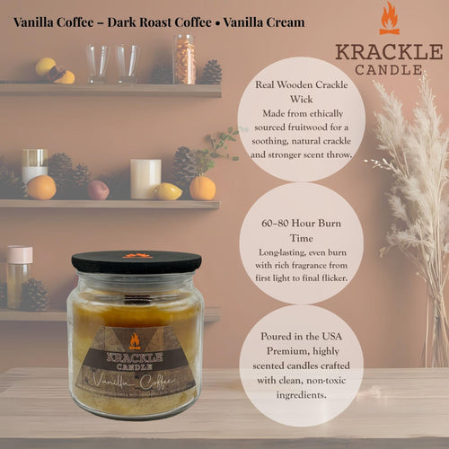 16 oz Vanilla Coffee Scented Candle with Wooden Wick P2296