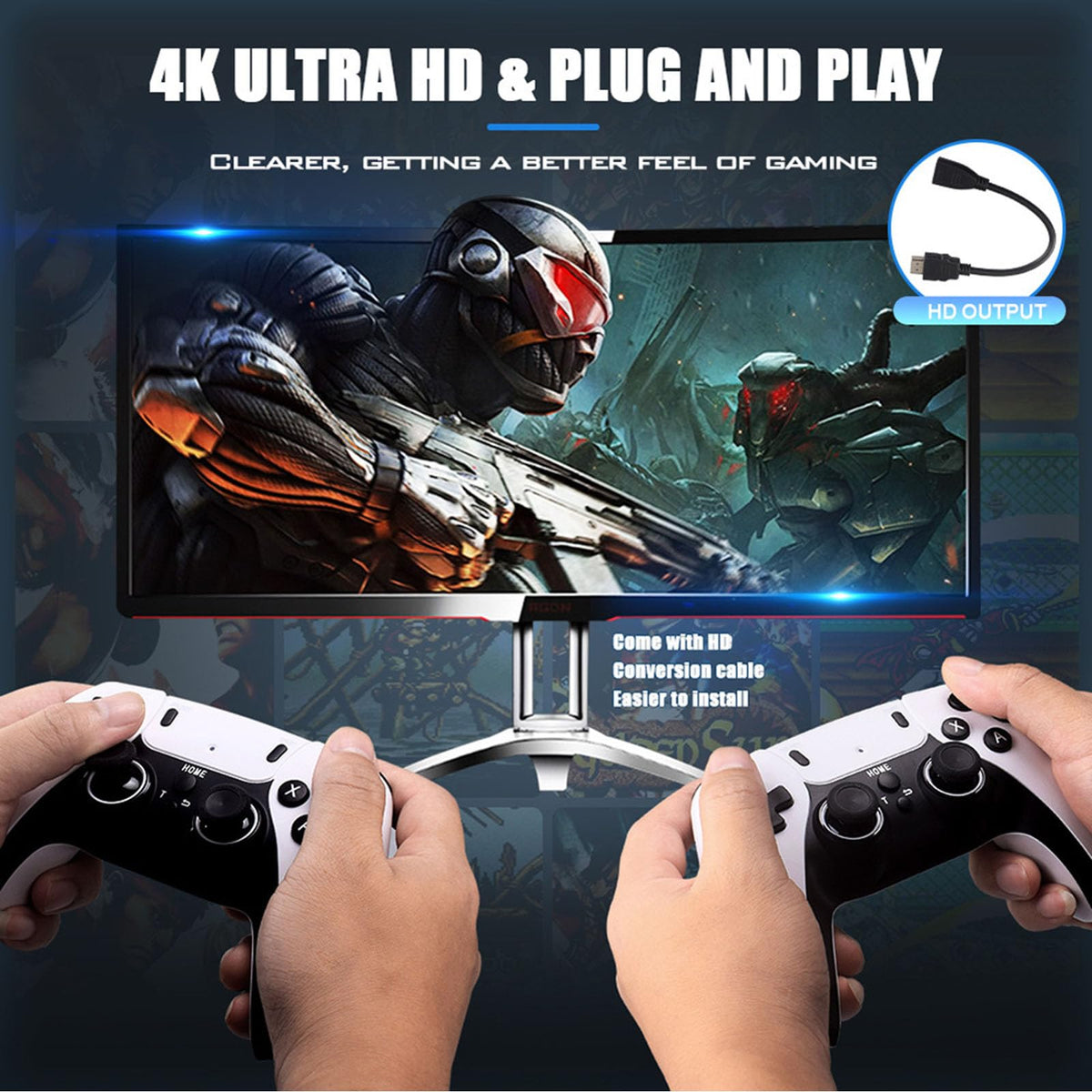Wireless Retro Game Stick with 20000+ Classic Games, 4K HDMI, Dual 2.4G Controllers, 128GB H530