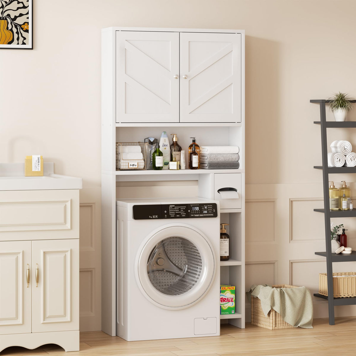 White Over the Toilet Storage Cabinet with Adjustable Shelf E5966