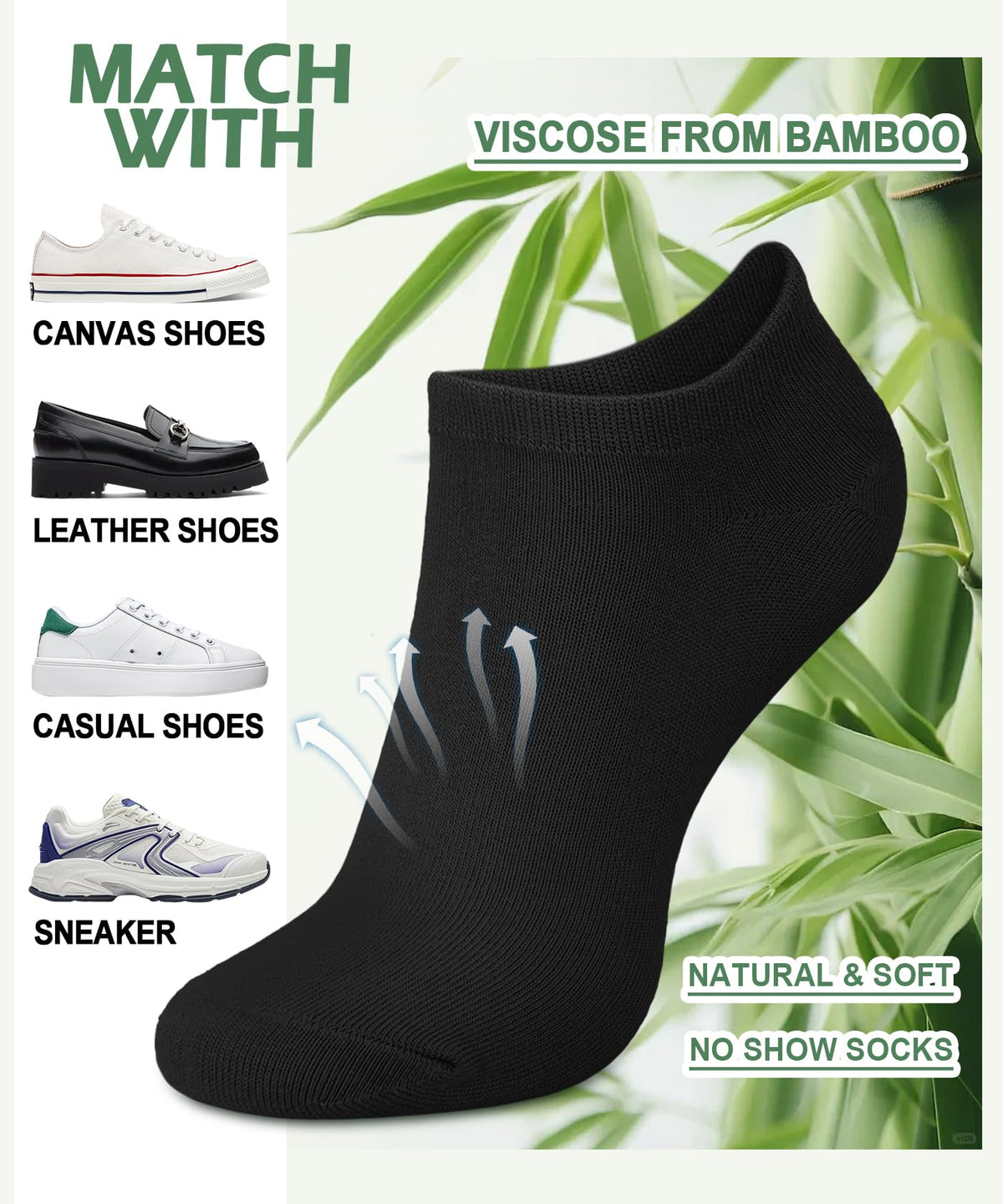Women's Bamboo Viscose No Show Ankle Socks 7 Pairs N4625