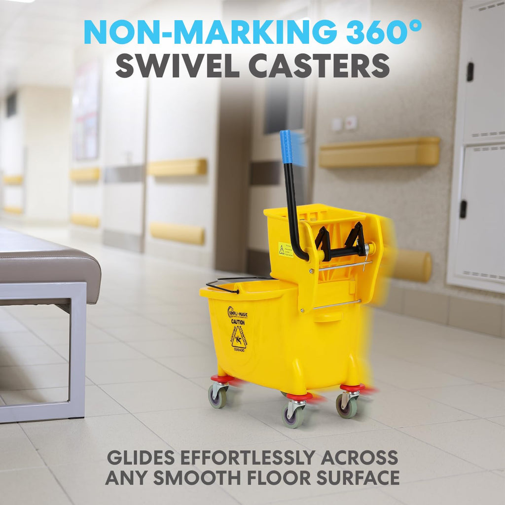 Yellow 35 Quart Commercial Mop Bucket on Wheels X8008