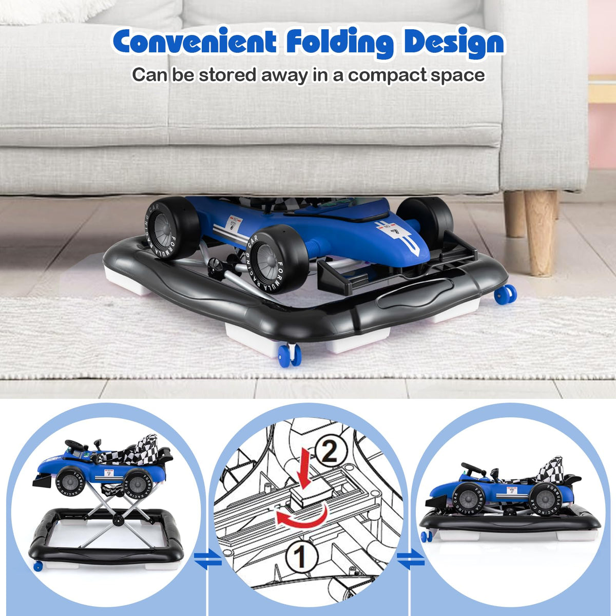 Foldable Baby Walker with Adjustable Heights and Wheels F471478