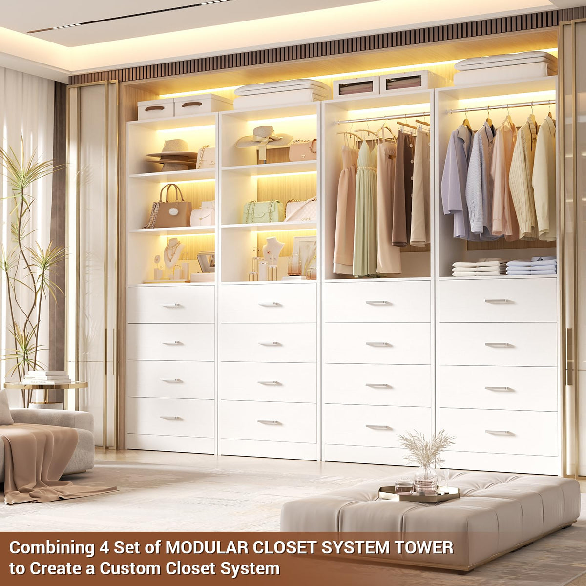 White Wood Closet Organizer System Y1547