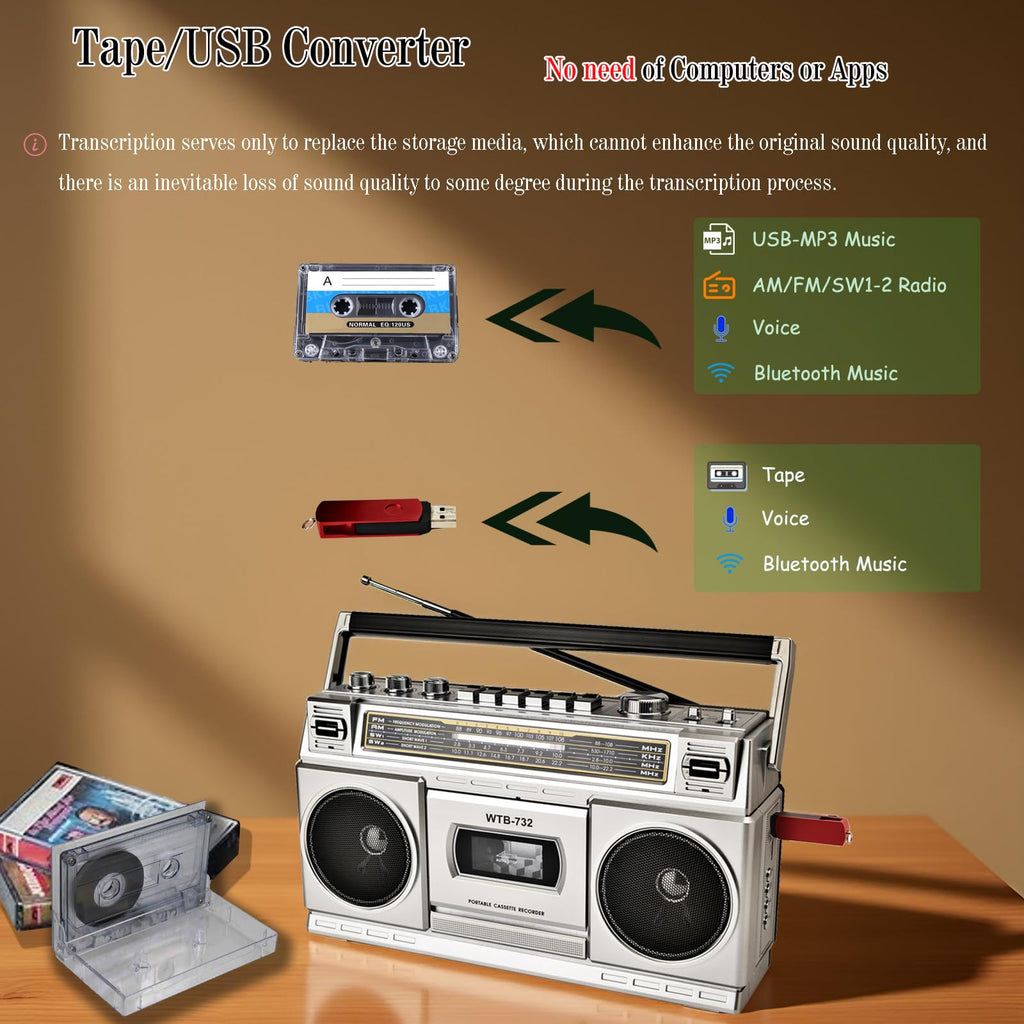Portable Boombox with Cassette Player Recorder V532871