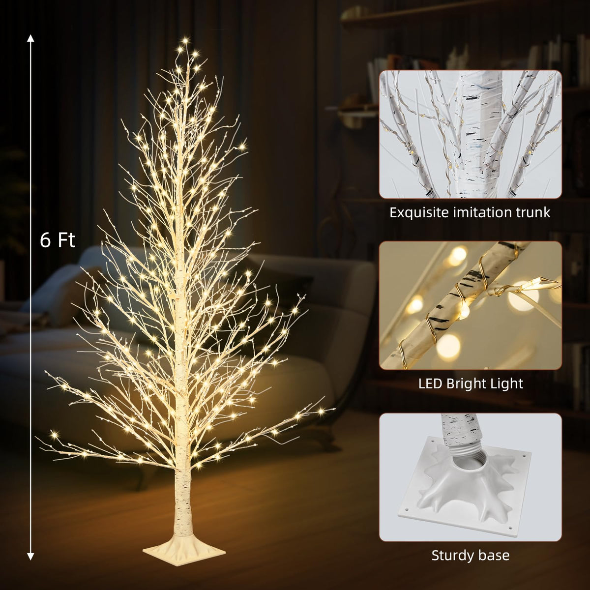 6FT LED Lighted Birch Tree with Timer IP44 Waterproof L212892