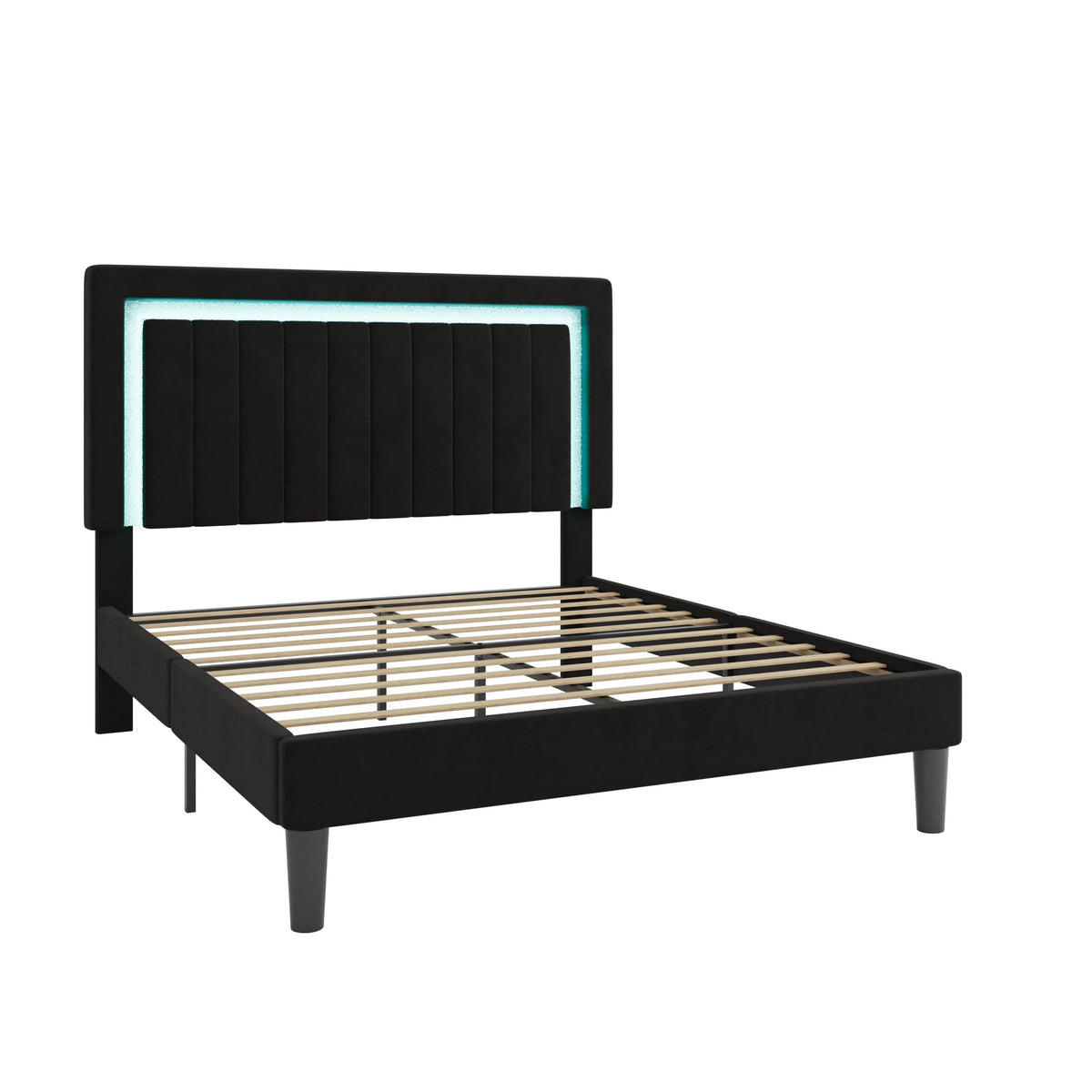 Queen Size Black Velvet Bed Frame with LED Light Y2726