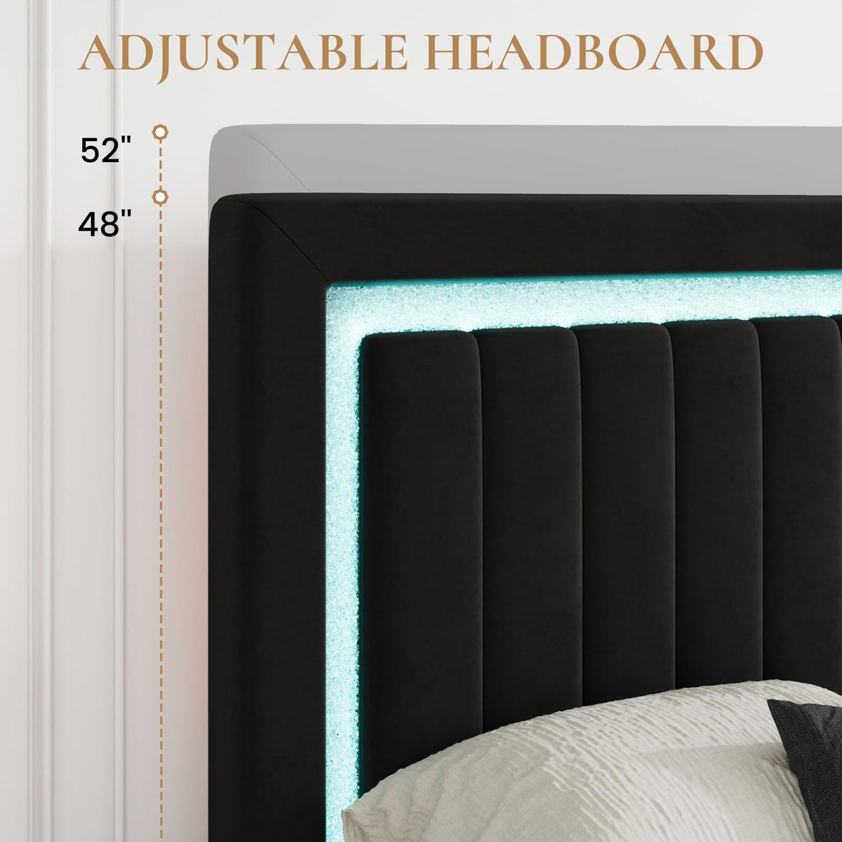 Queen Size Black Velvet Bed Frame with LED Light Y2726