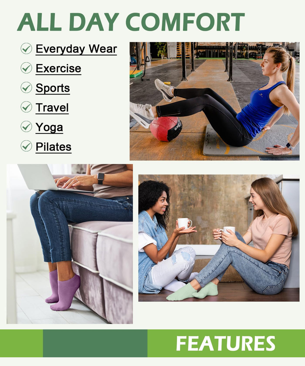 Women's Bamboo Viscose No Show Ankle Socks 7 Pairs N4625