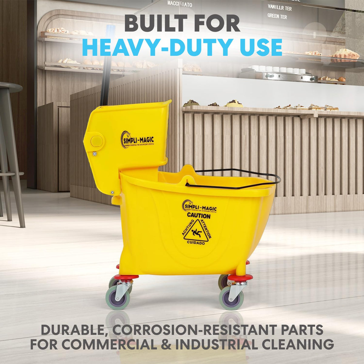 Yellow 35 Quart Commercial Mop Bucket on Wheels X8008