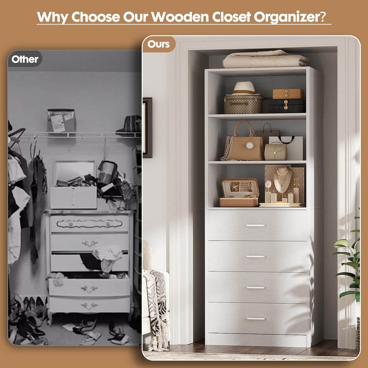 White Wood Closet Organizer System Y1547