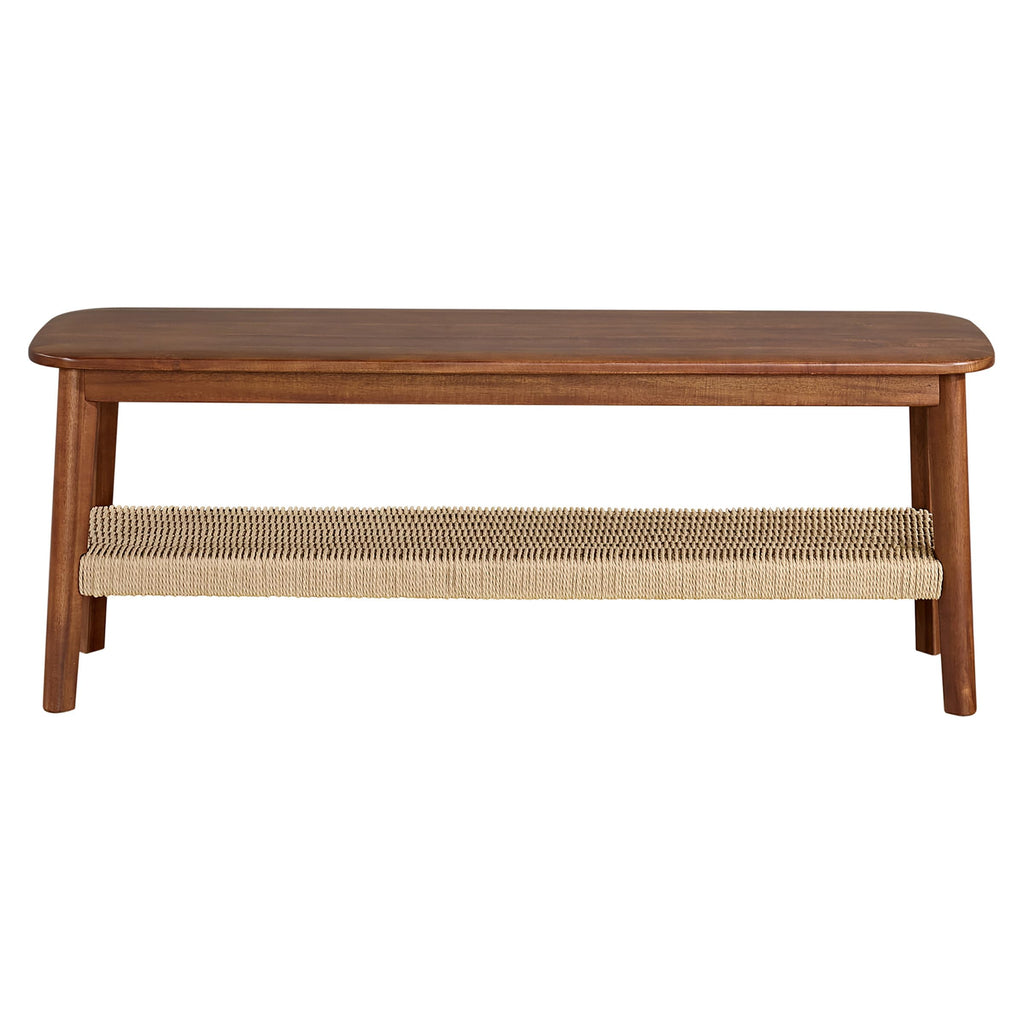 Solid Wood Entryway Bench with Woven Storage Shelf, Chestnut, 48” C35851
