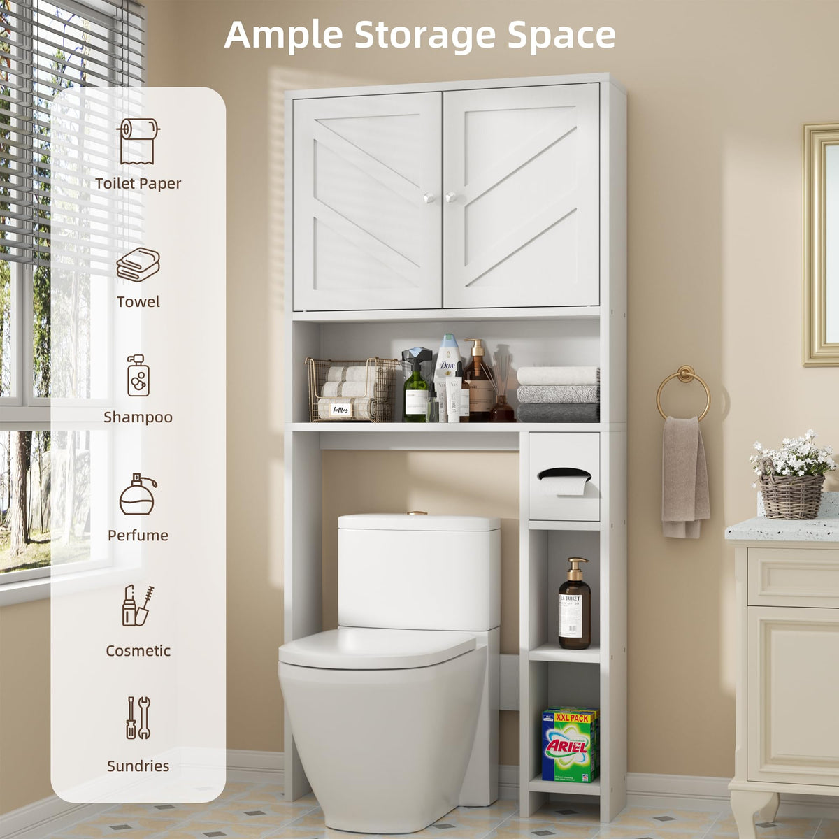 White Over the Toilet Storage Cabinet with Adjustable Shelf E5966