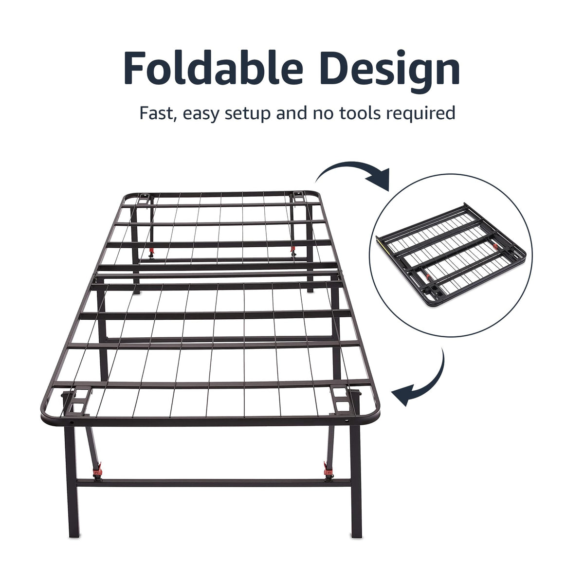 Foldable Metal Platform Bed Frame, 18 Inches High, Twin Size, Black I272