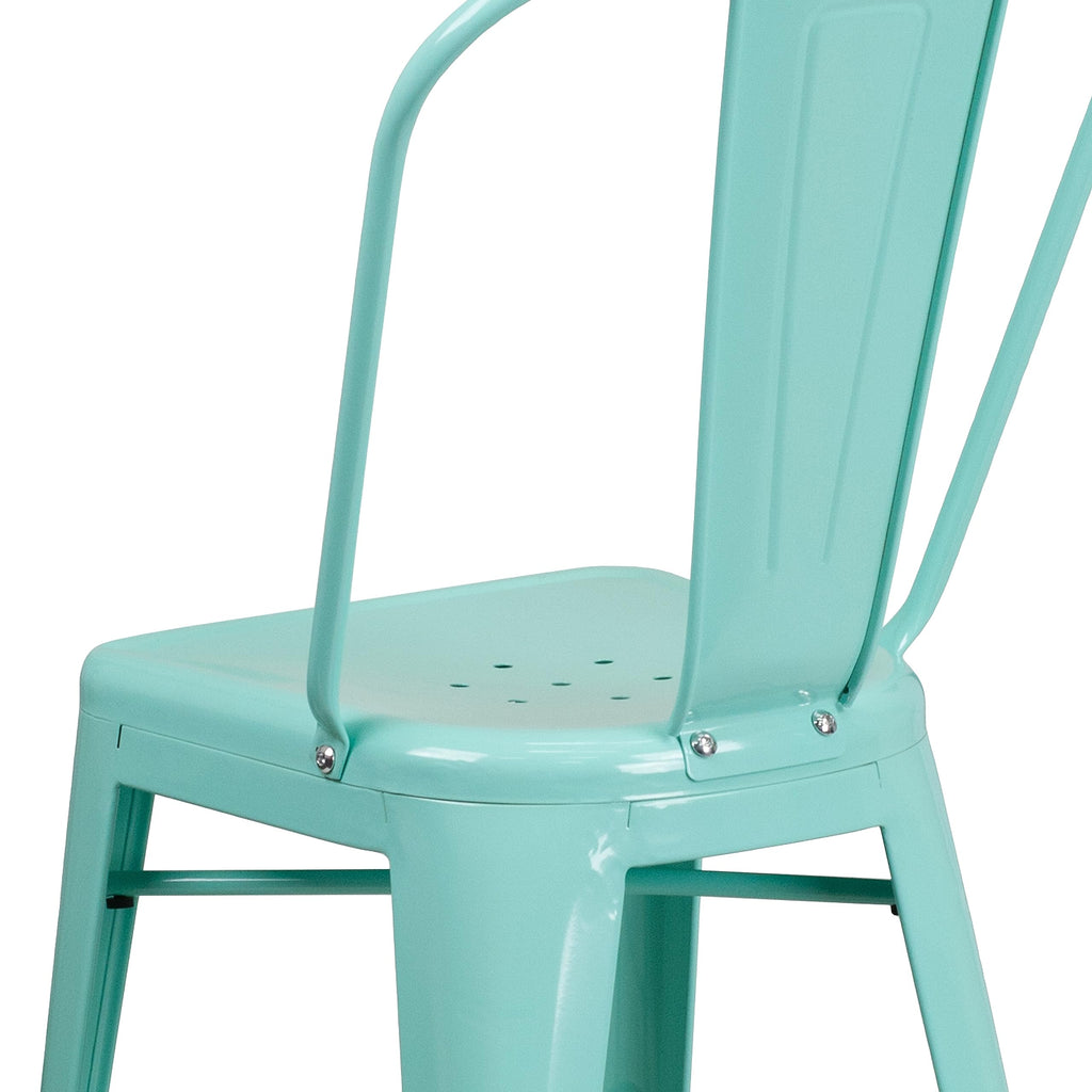 Mint Green Metal Counter Height Stool with Back F8661