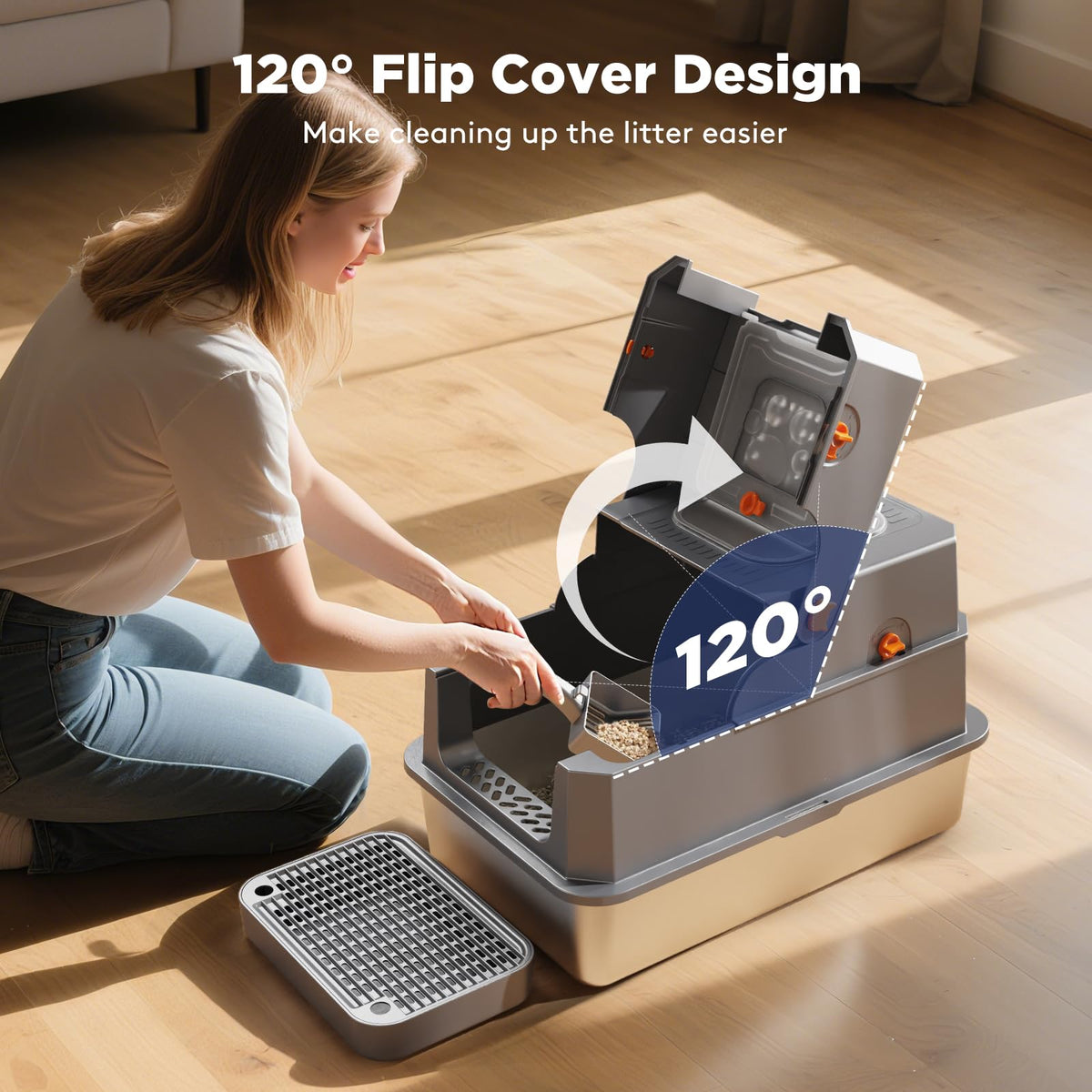 Stainless Steel Enclosed Cat Litter Box with Lid F7661